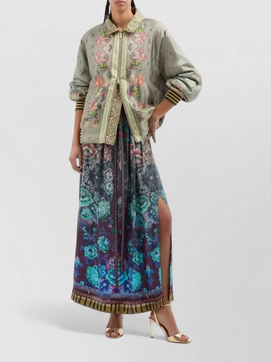 Pierre Louise Mascia Silk Floral-Print Belted Wide-Sleeve Maxi Dress