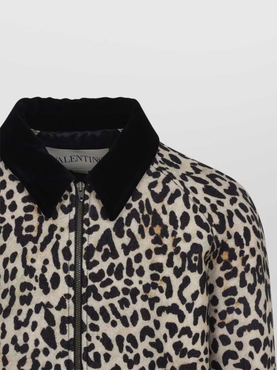 Valentino Wool Bomber Jacket Animalier Collar Cuffs Hem