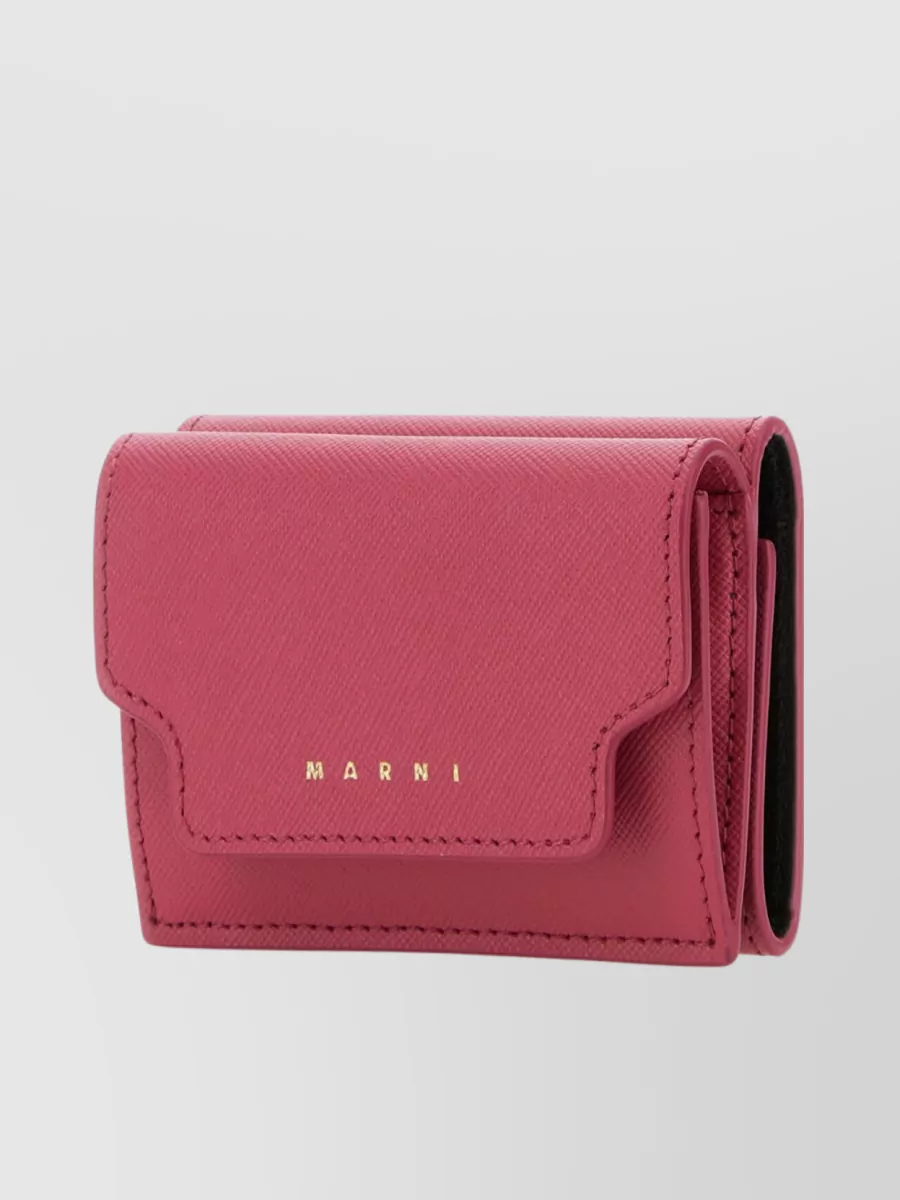 Shop Marni Contrasting Trimmings Fold-over Leather Wallet In Pink