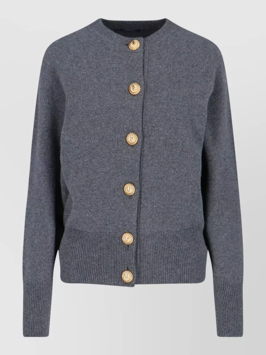 Balmain Knit Sweater Crewneck Gold Tone Buttons