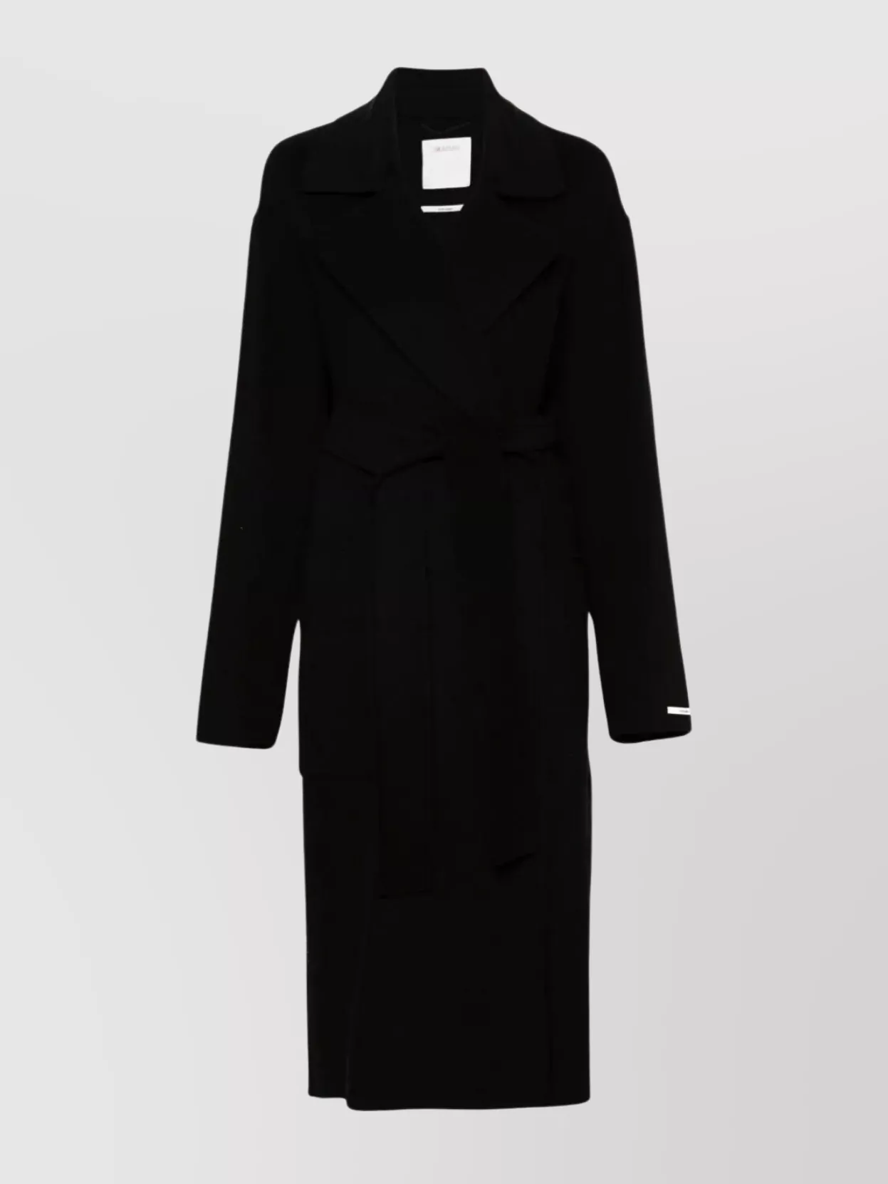 Shop Sportmax Waist Belted Long Coats With Notched Lapels And Side Pockets In Black