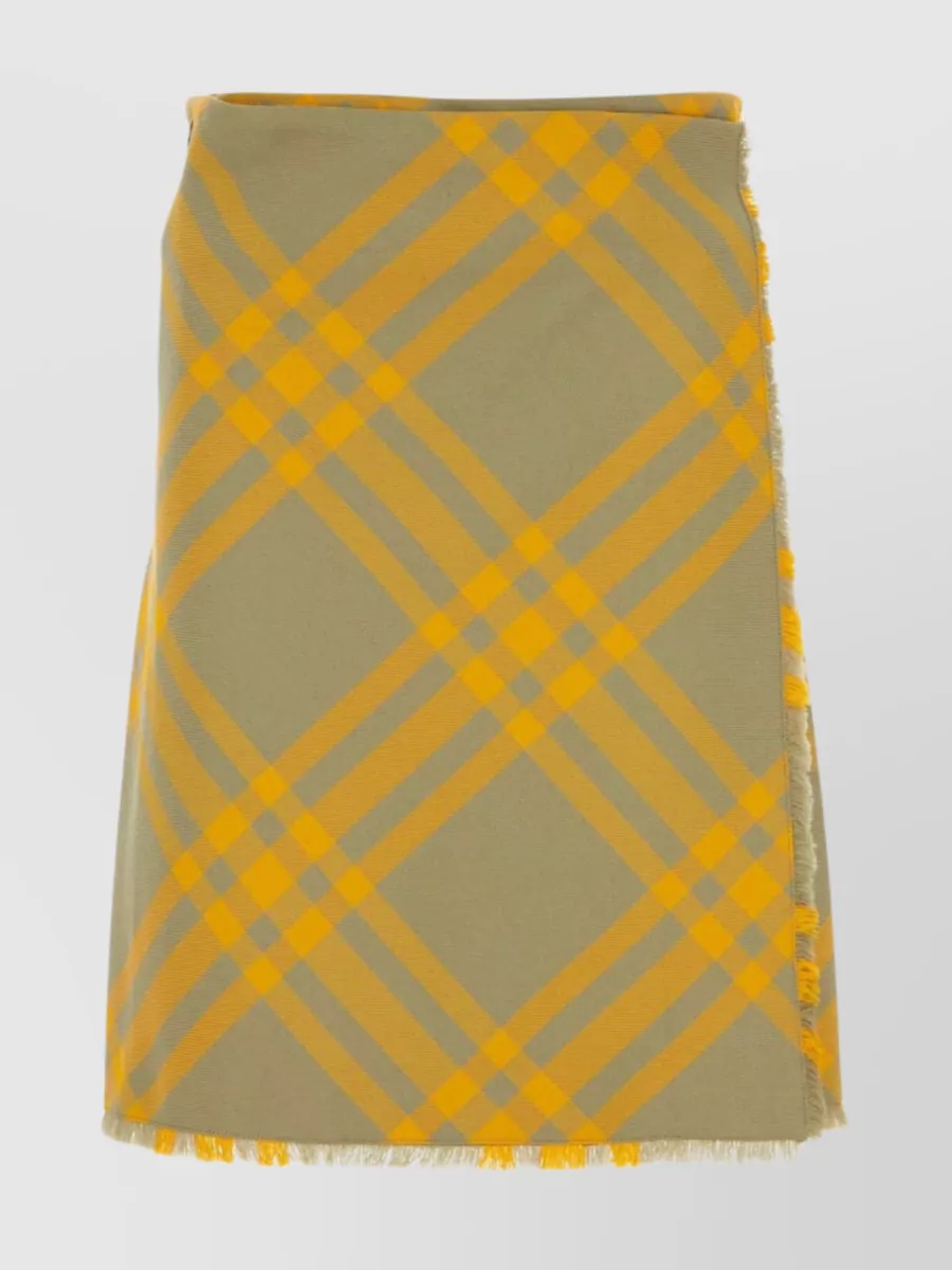 Shop Burberry Plaid Fringe Silk Wrap Skirt In Brown