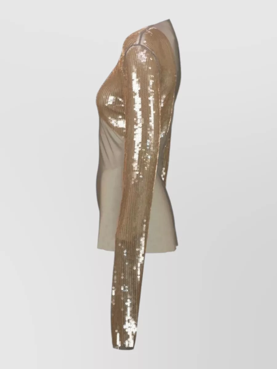 Rick Owens Sequined Long-Sleeve Round-Neck Blouse