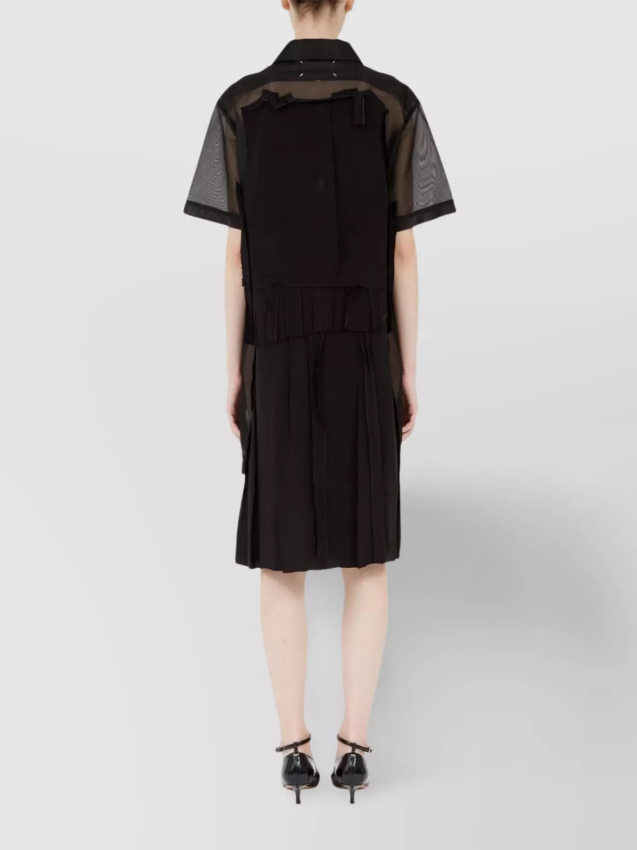 Maison Margiela Womens Mesh-panels Short-sleeves Woven Midi Dress Black And Black