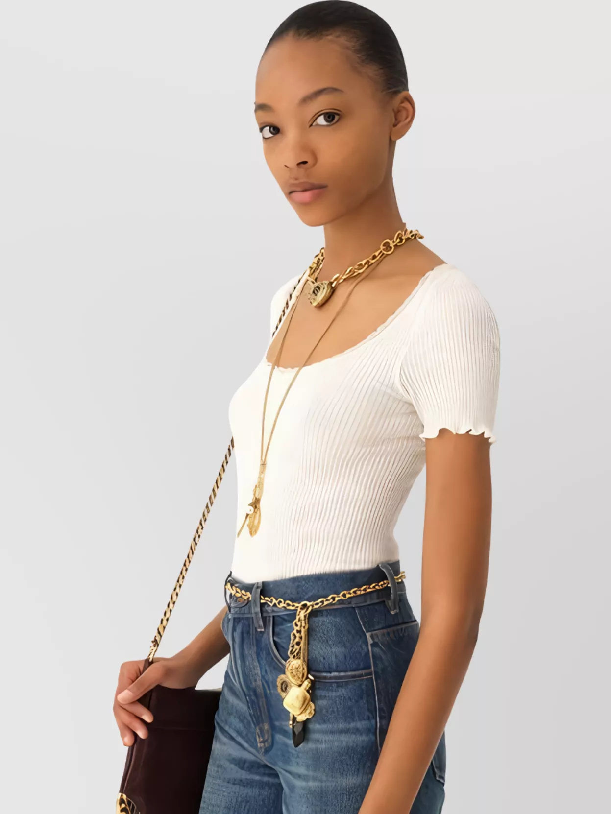 Chloé Square Neck Ribbed Cotton T-Shirt