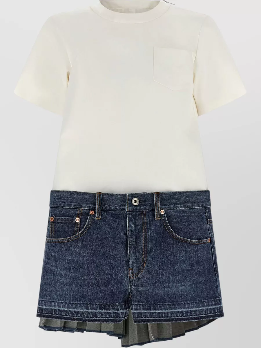 Sacai Silk Denim Asymmetric Mini Dress