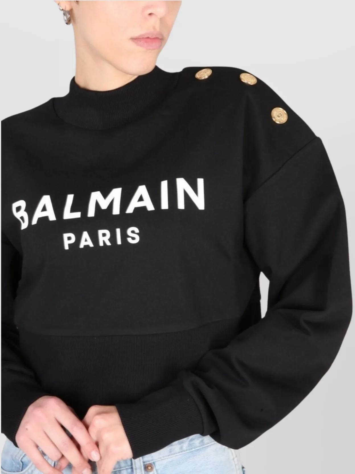 Balmain Logo Print Long Sleeve Mock Neck Sweatshirt