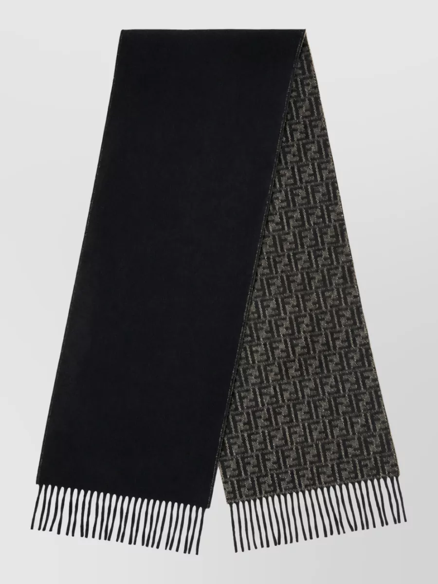 Fendi cashmere wool monogram fringe scarf