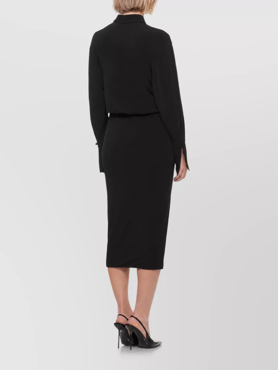 The Andamane Draped Long-Sleeve Midi Dress