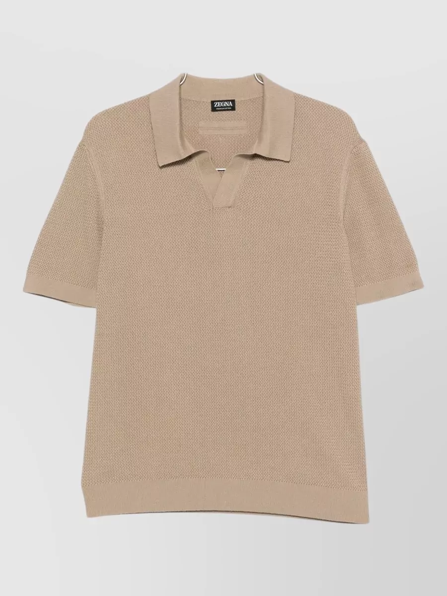 Zegna Jacquard Knit Regular Fit Short Sleeve Polo Shirt