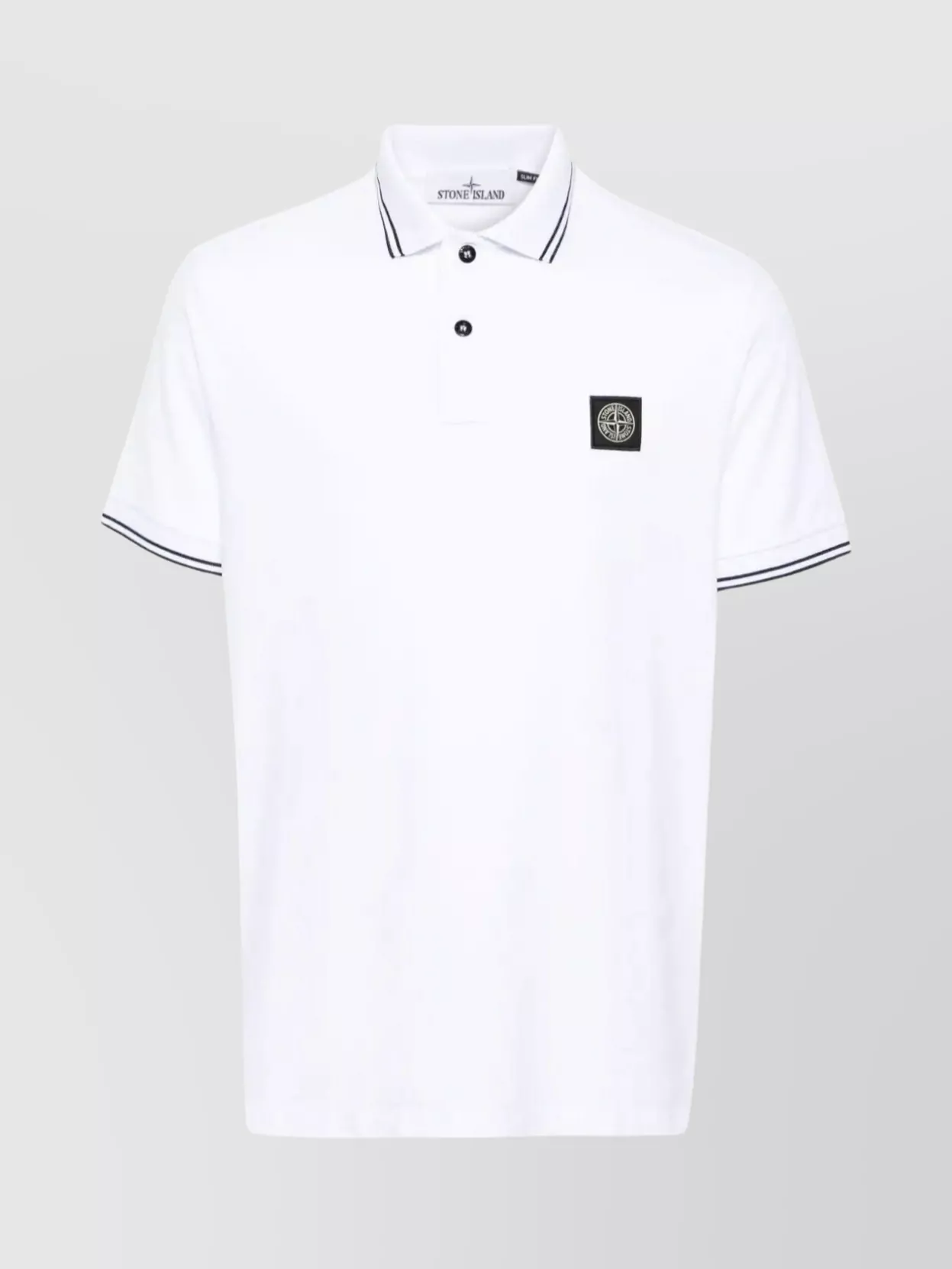 Shop Stone Island Collar Ribbed Polo With Striped Tape Trim In White