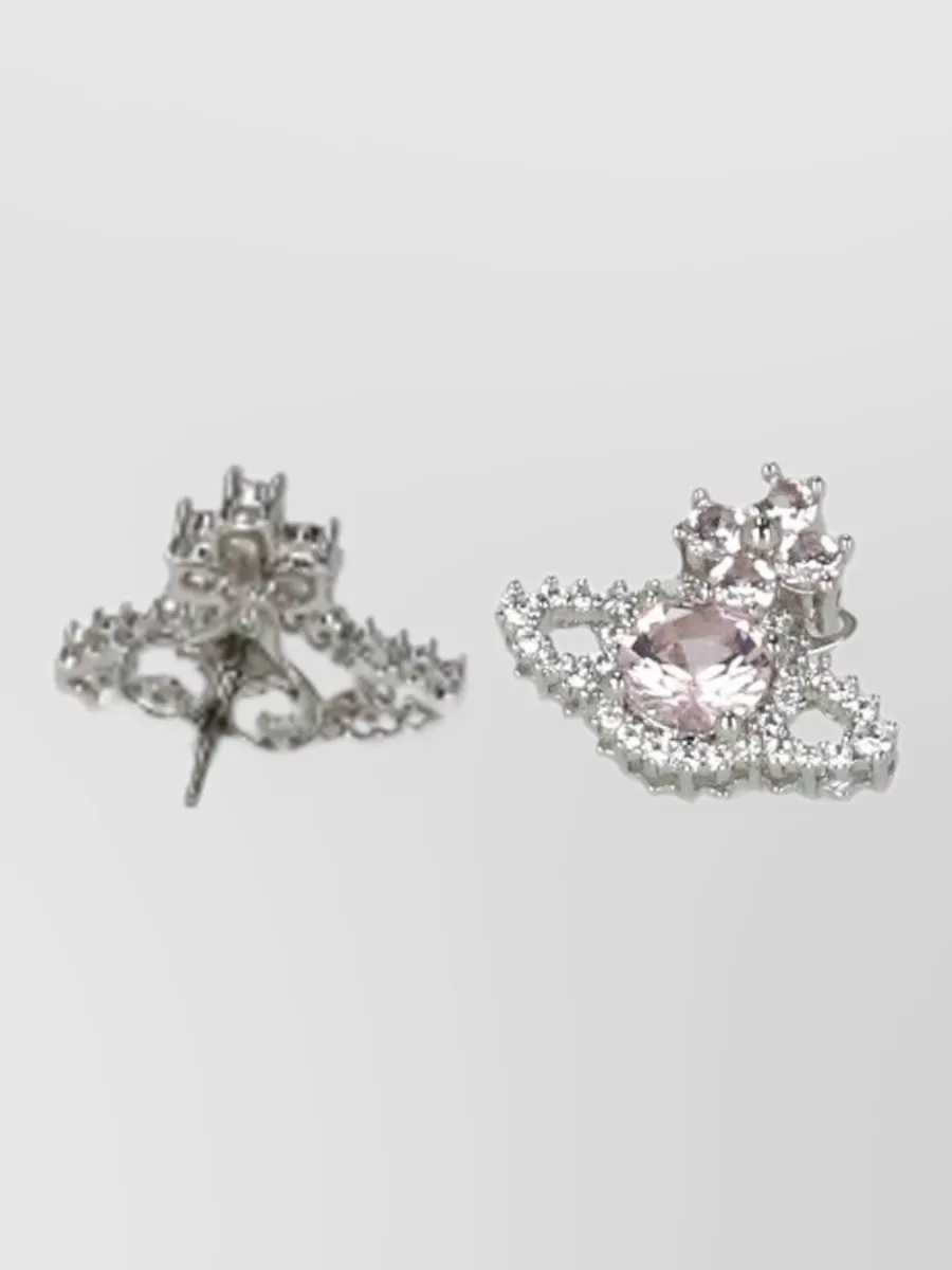 Vivienne Westwood Crystal Gemstone Stud Earrings Silver Tone