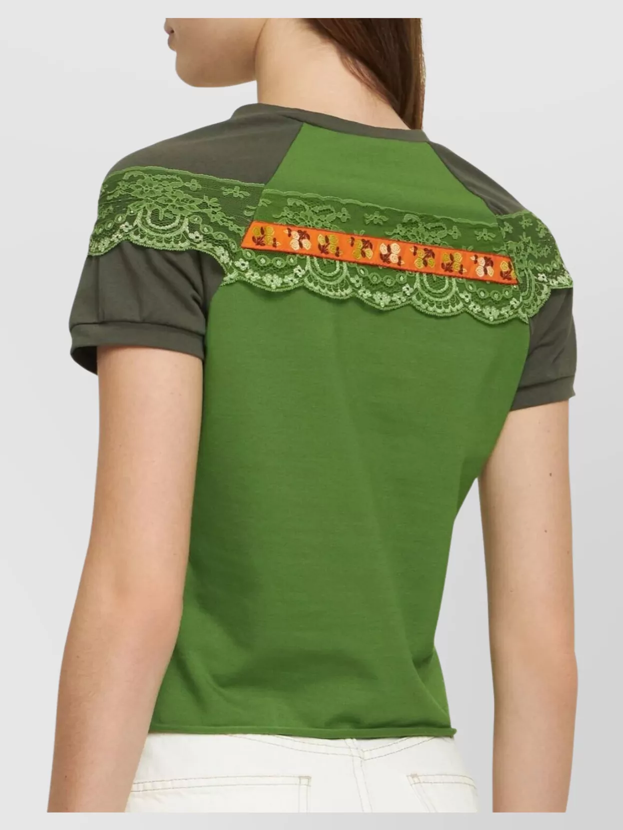Shop Cormio Floral Lace Raglan T-shirt With Jersey Texture