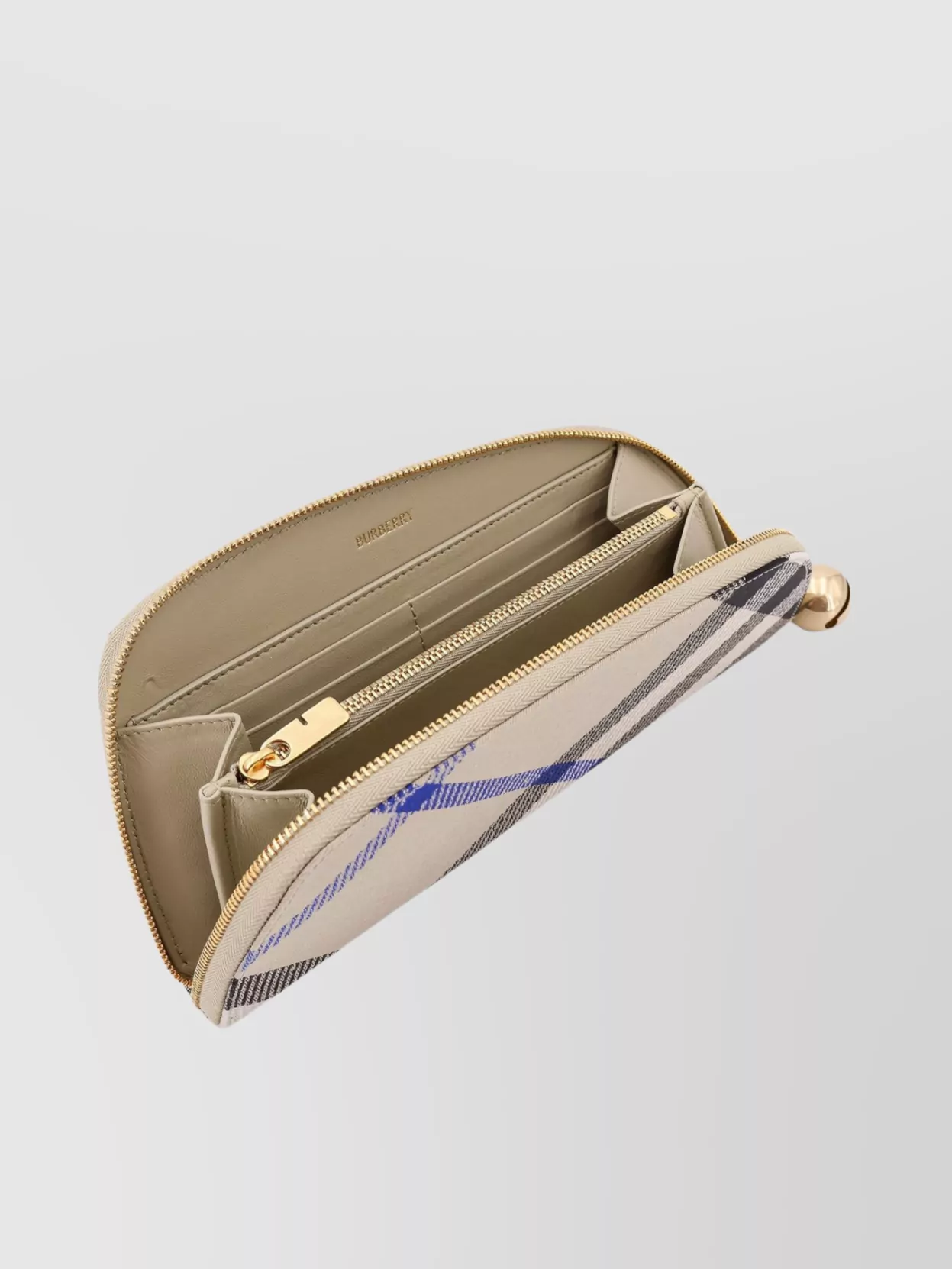 Burberry Check Motif Fabric Wallet With Zip And Metal Slider