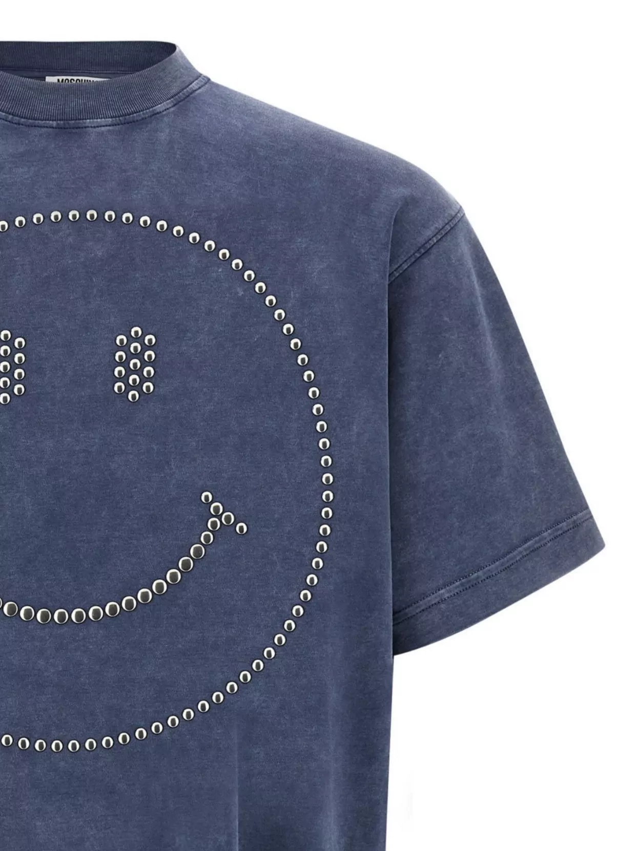 Moschino Smiley Face Studs Crew Neck T-shirt In Blue