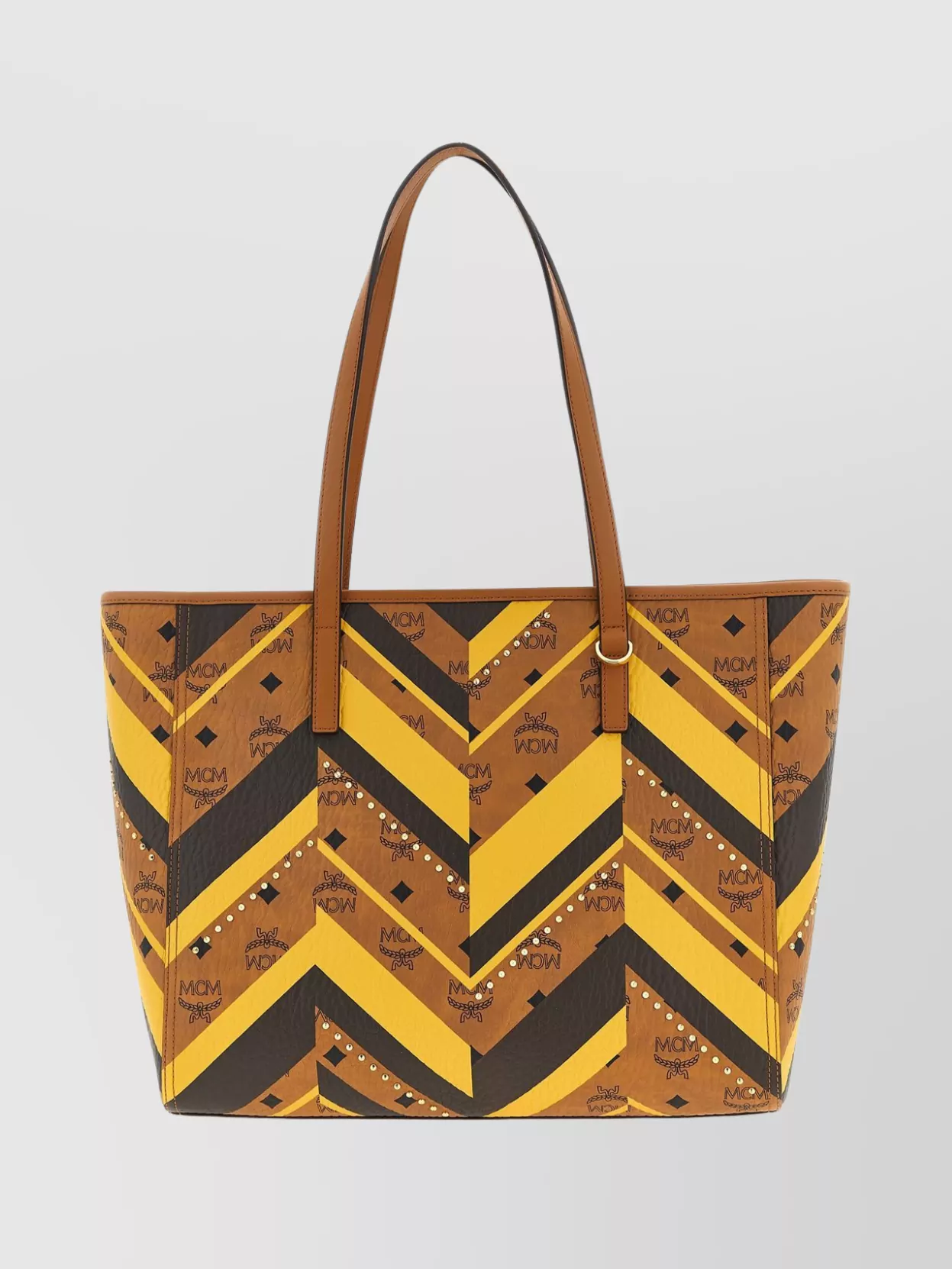 Mcm Medium Chevron Tote Bag Dual Handles Studded