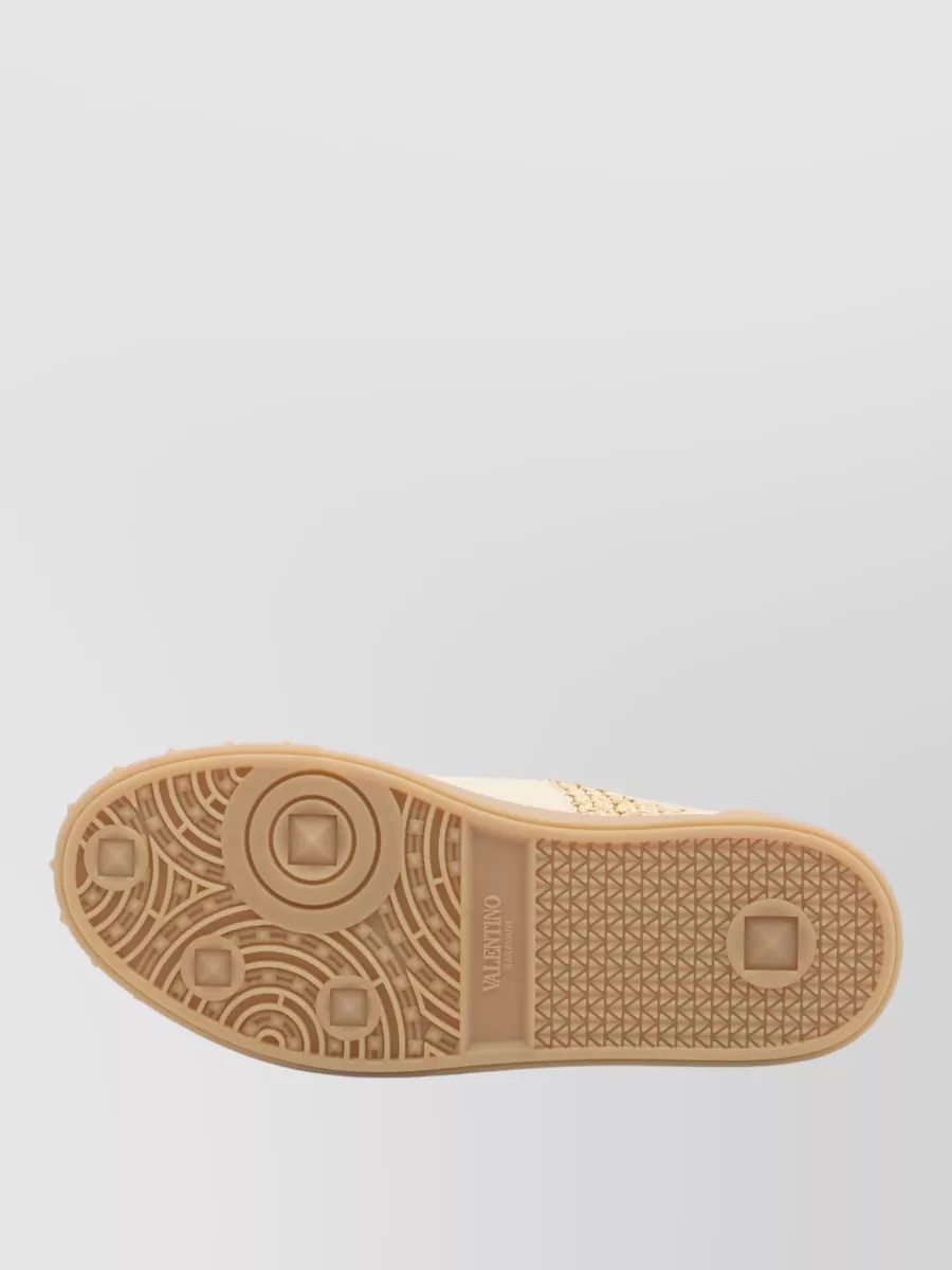 Valentino Garavani Leather And Raffia Low-Top Sneakers