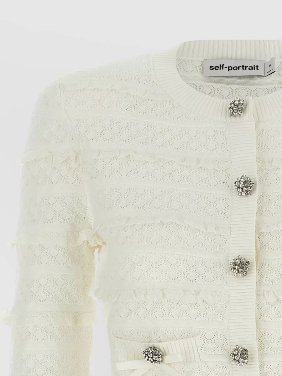 Self-Portrait Pointelle Knit Cropped Cardigan