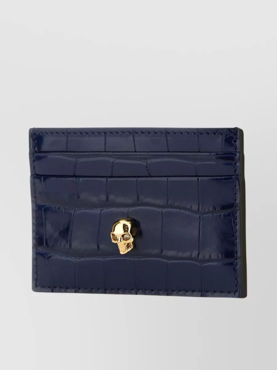 Shop Alexander Mcqueen Embossed Leather Bifold Card Holder In Blue