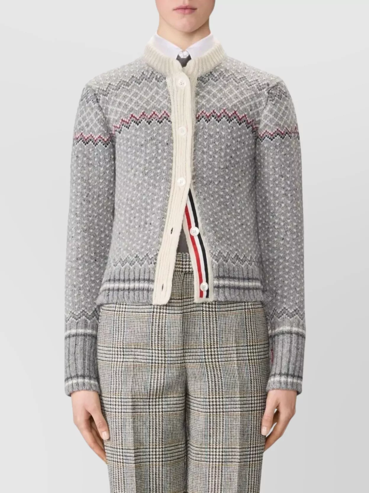 Thom Browne Cropped Crew Neck Cardigan With Fairisle Pattern