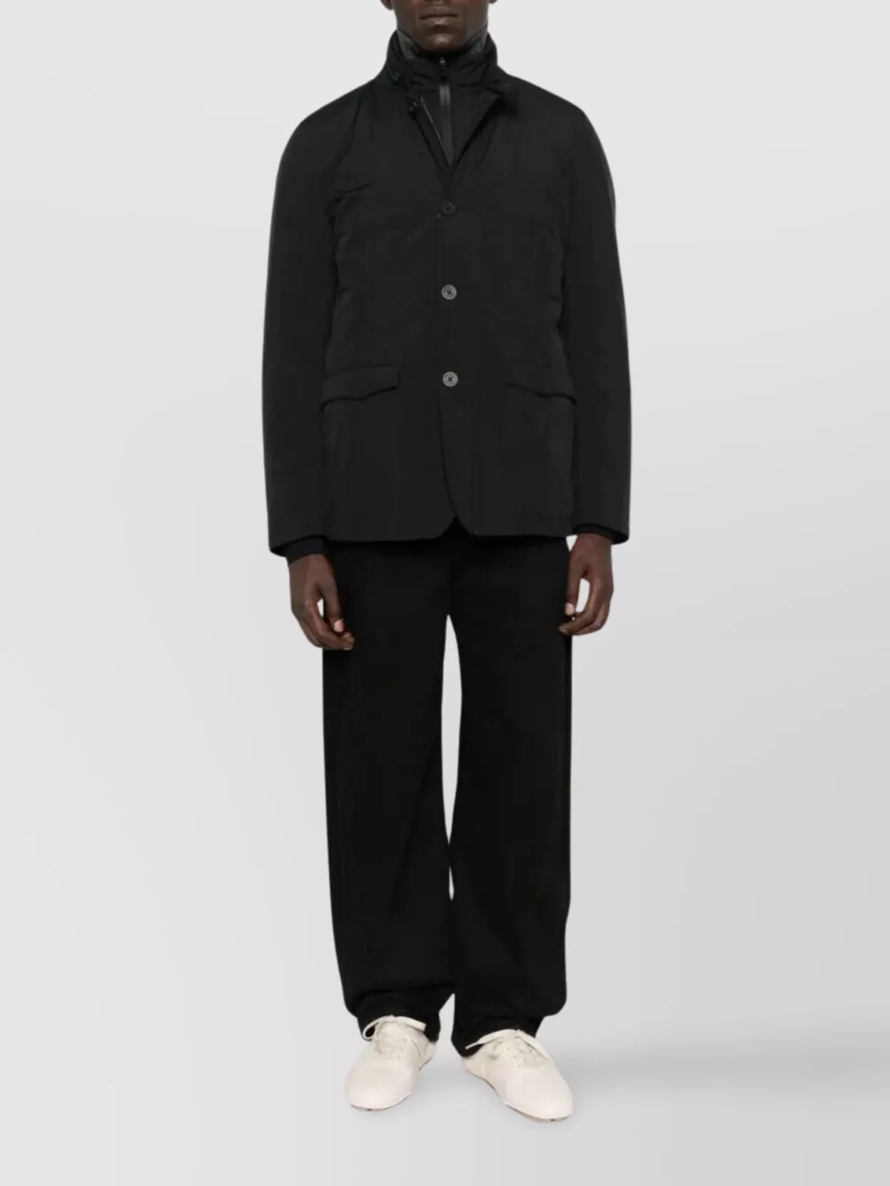 Herno Down Jacket High Collar Front Pockets In Black