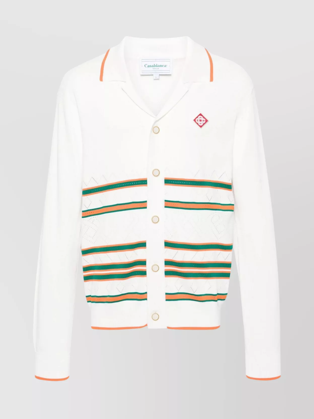 CASABLANCA STRIPED HEART POINTELLE SHIRT WITH EMBROIDERED DETAILING