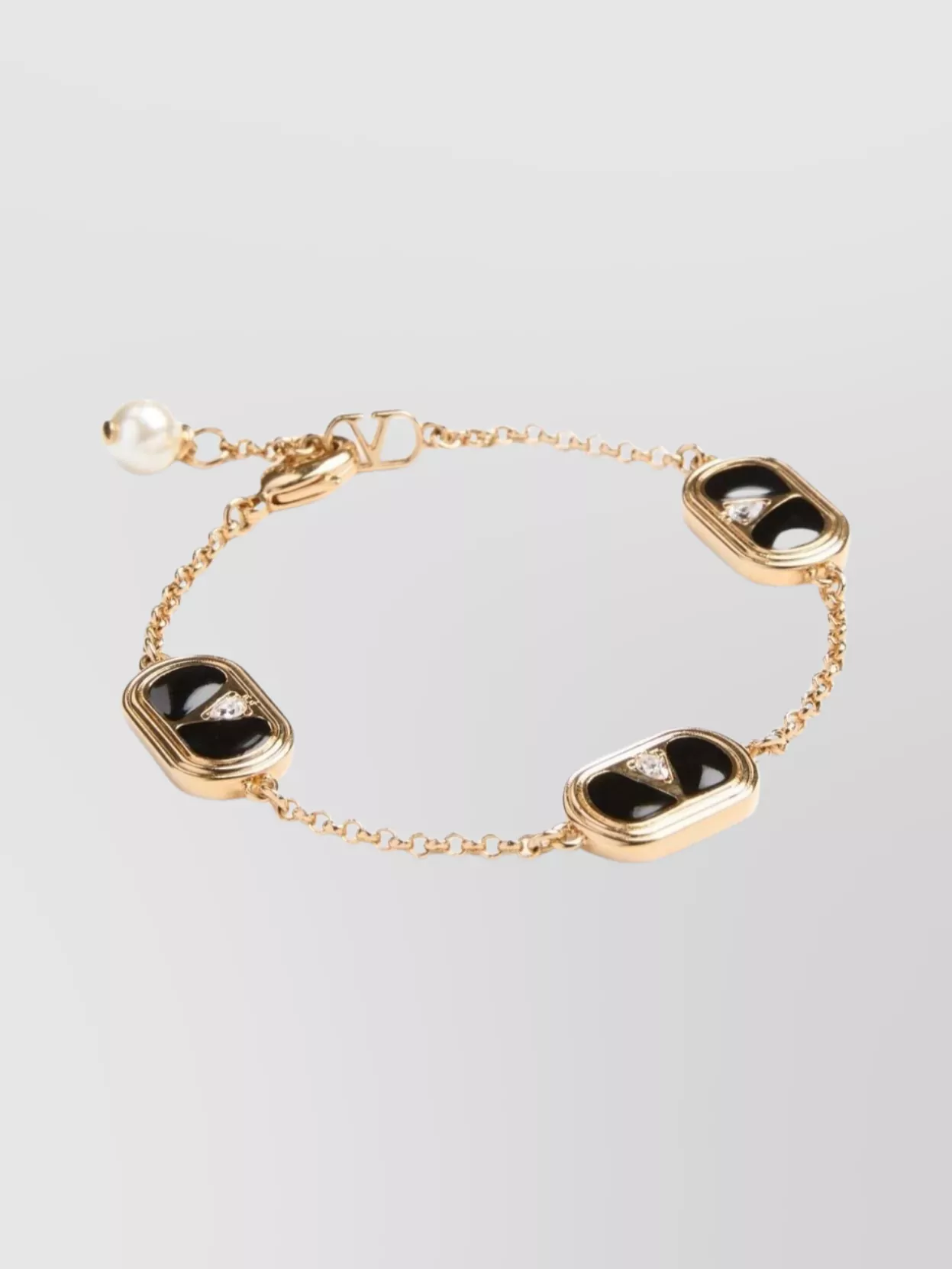 Valentino Garavani Logo Chain-Link Bracelet Crystal Embellishment