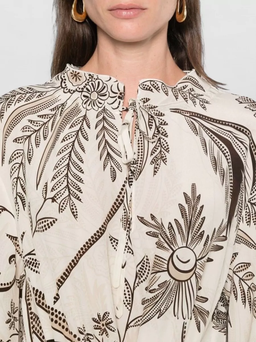 F.r.s For Restless Sleepers Silk Printed Crew Neck Long-Sleeve Drawstring Maxi Dress