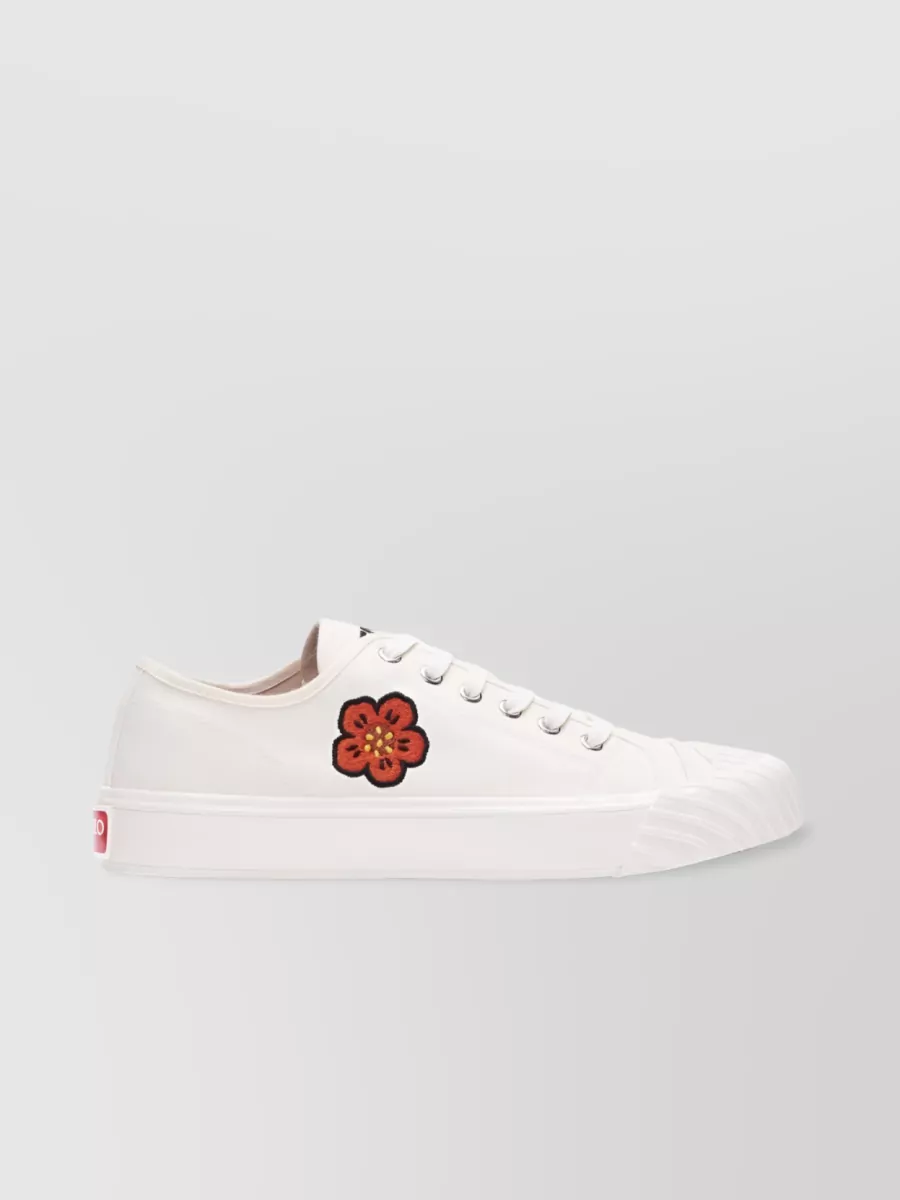 Shop Kenzo Stitched Design Canvas Sneakers In White