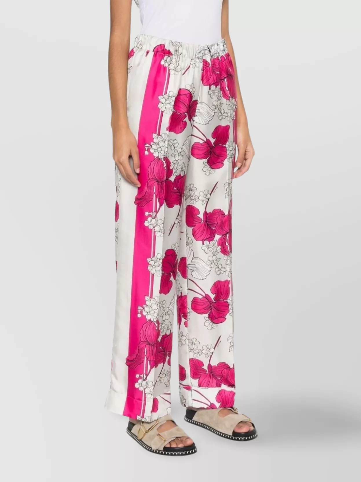 P.a.r.o.s.h Elastic Waistband Floral Print Trousers In Pink