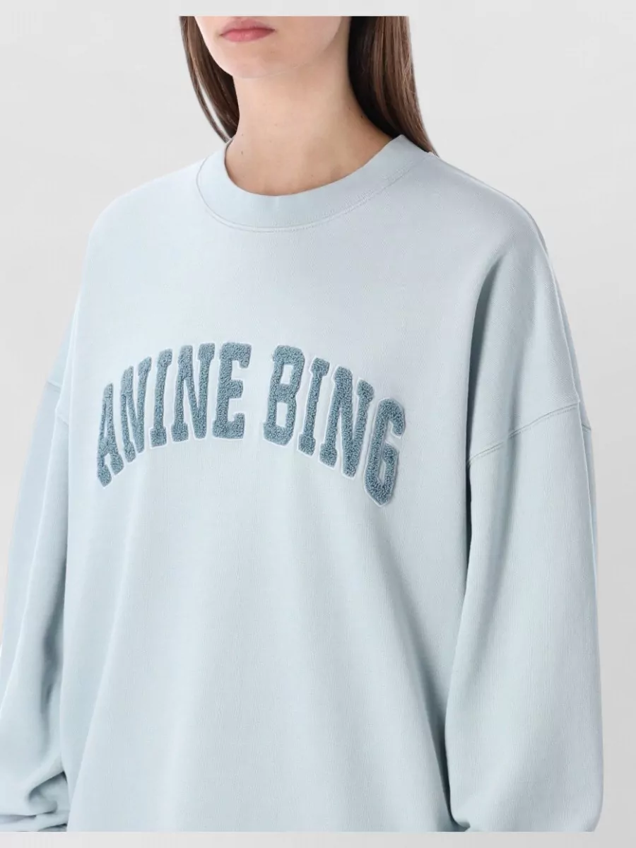 Anine Bing Logo Cotton Crew Neck Sweatshirt