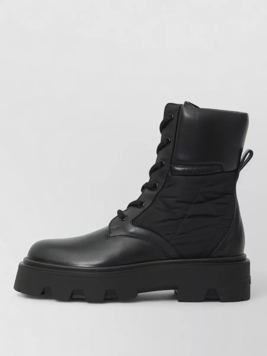 Moncler Leather Quilted Lace-Up Ankle Boots