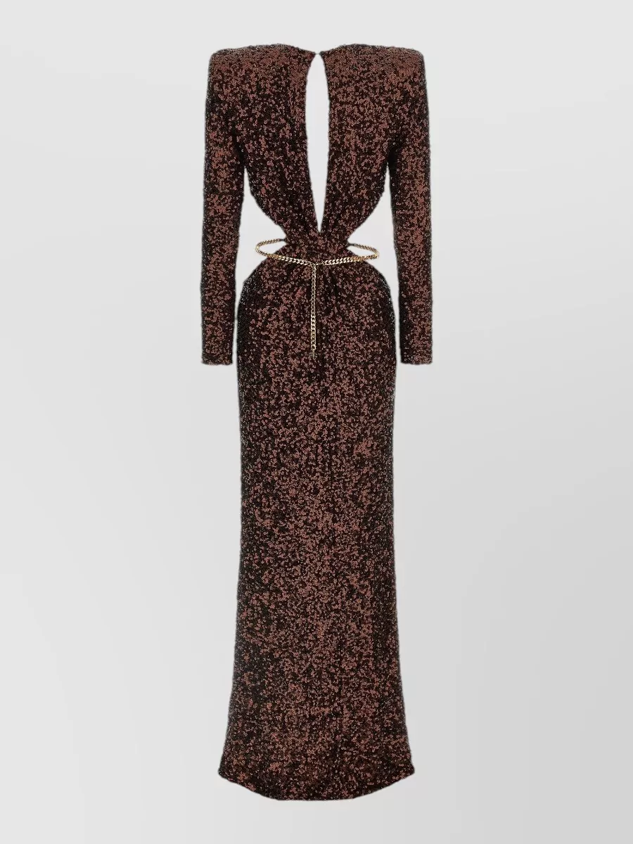 Elisabetta Franchi Belted Dress Deep V Neck Long Sleeves