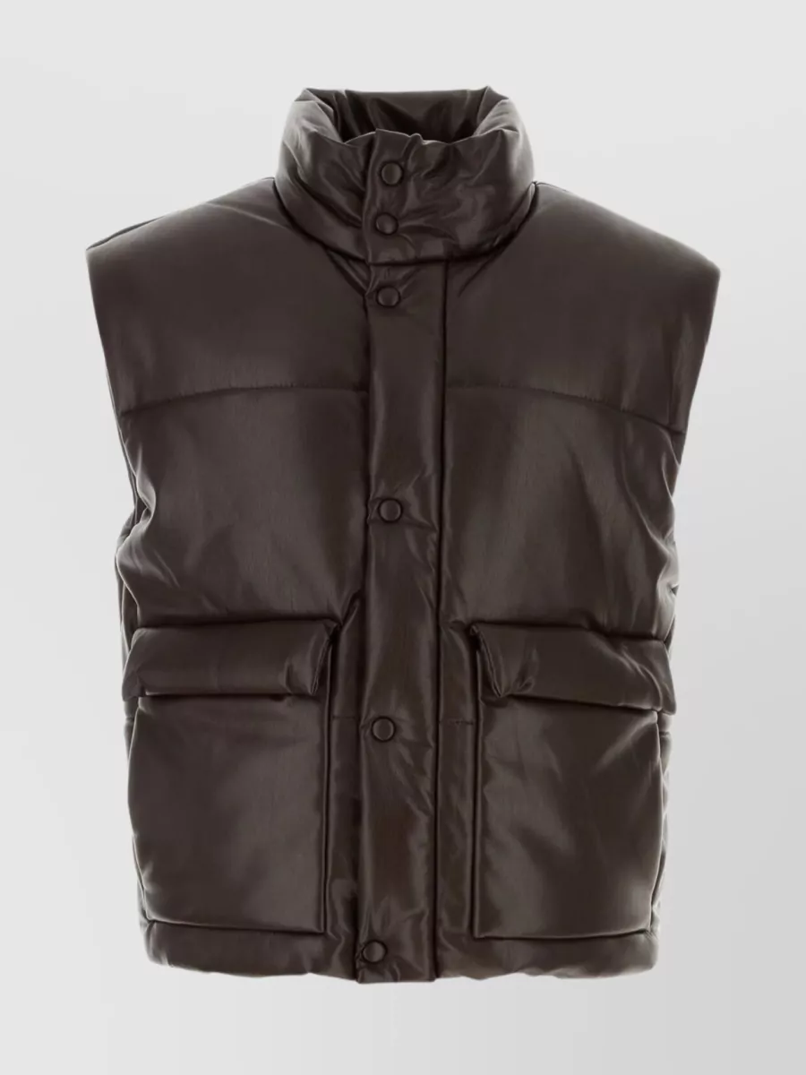 Shop Nanushka Jovan Quilted Sleeveless Jacket With High Neck And Flap Pockets In Brown