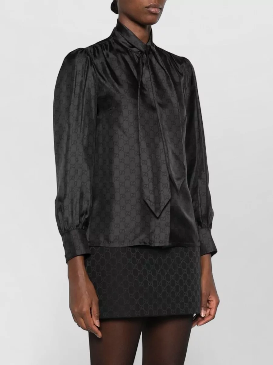 Gucci Silk Logo-Print Long-Sleeve Blouse