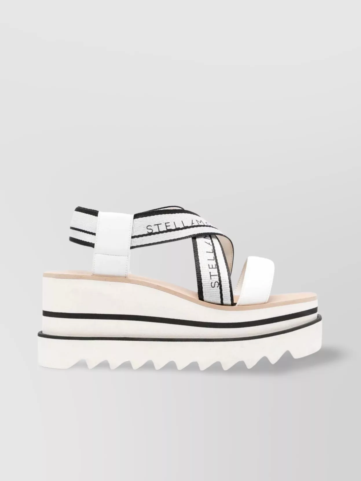 Shop Stella Mccartney Striped Platform Sandals With Angular Square Toe In White