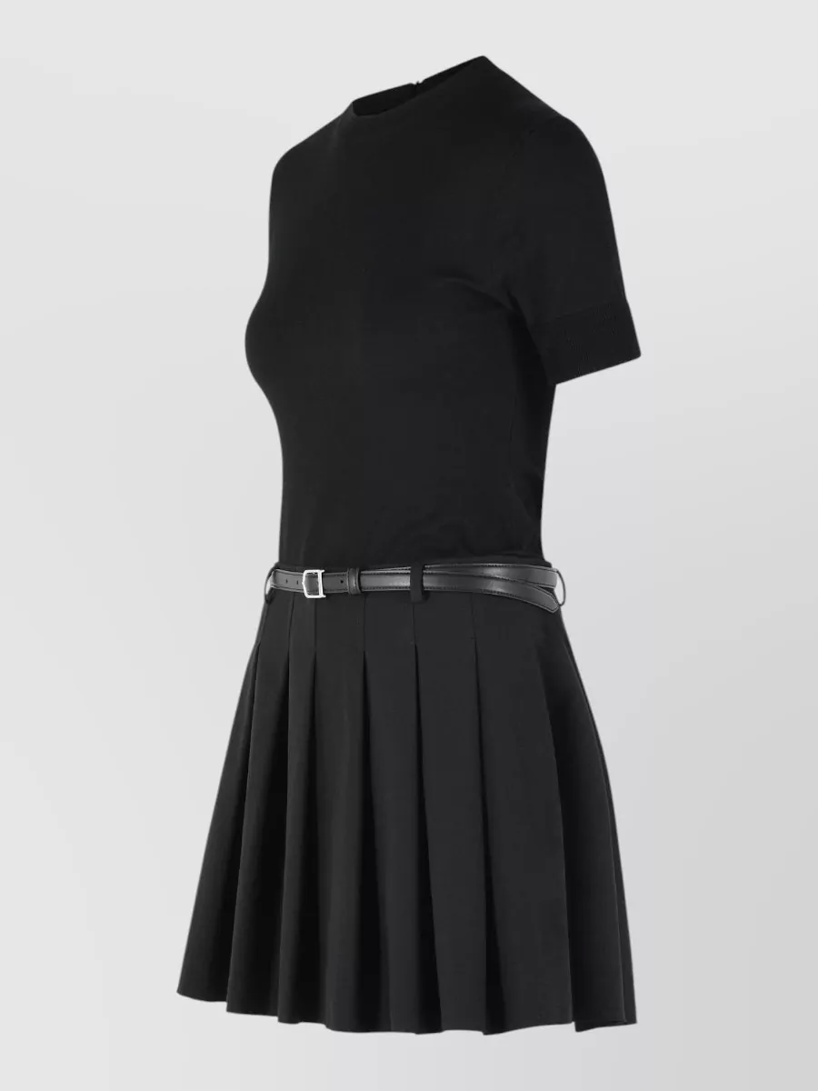 Simkhai Abbie Dress Pleated Skirt Short Sleeves Belt