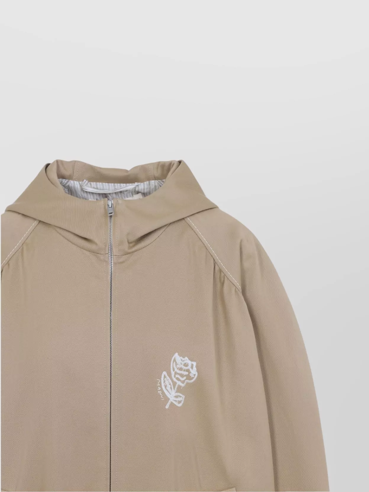 Marni Hooded Jacket With Embroidered Detail And Elasticated Hem