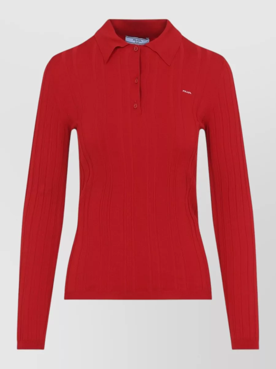 Prada ribbed slim-fit long-sleeve polo shirt