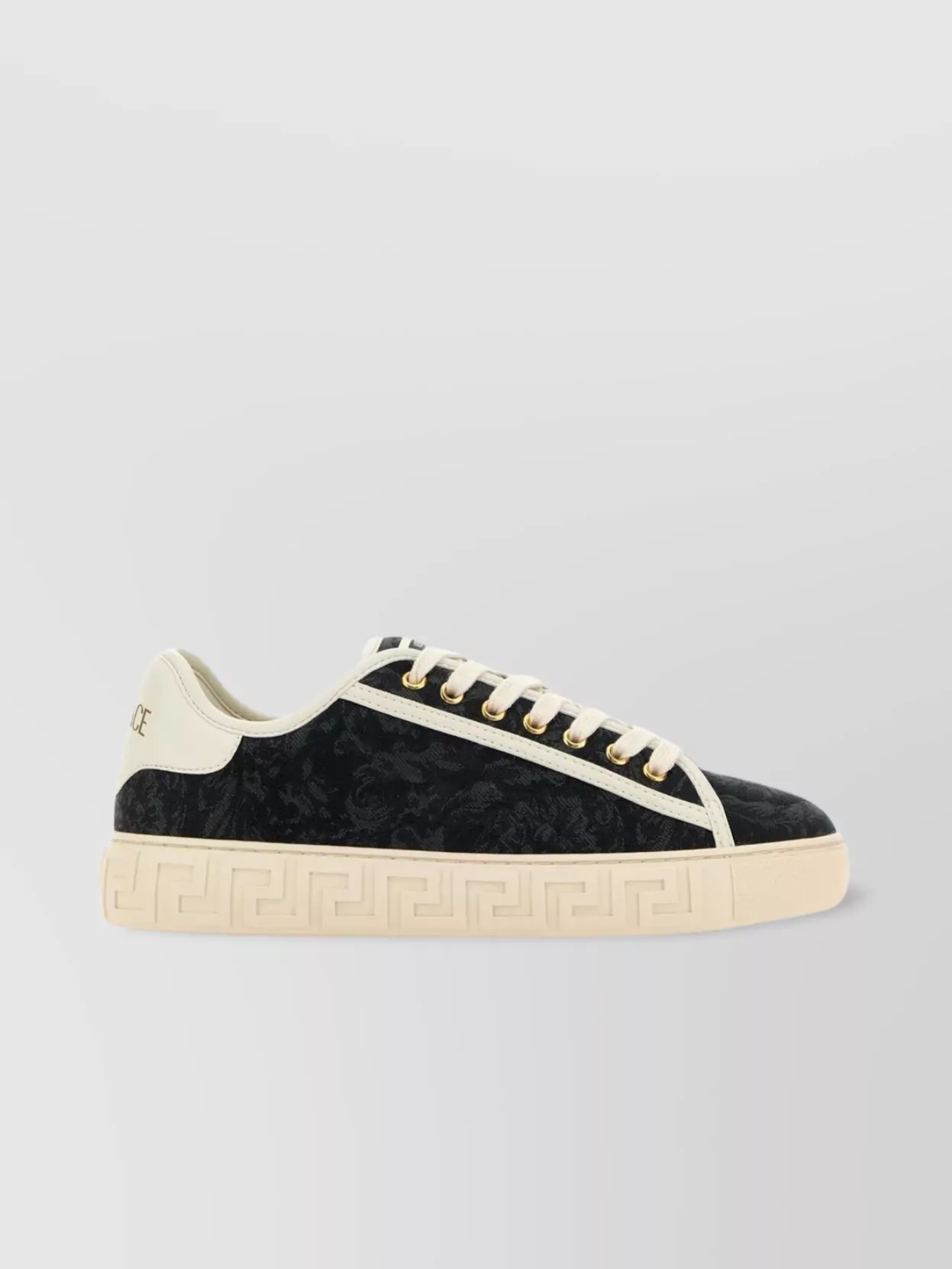Shop Versace Embroidered Greca Fabric Sneakers