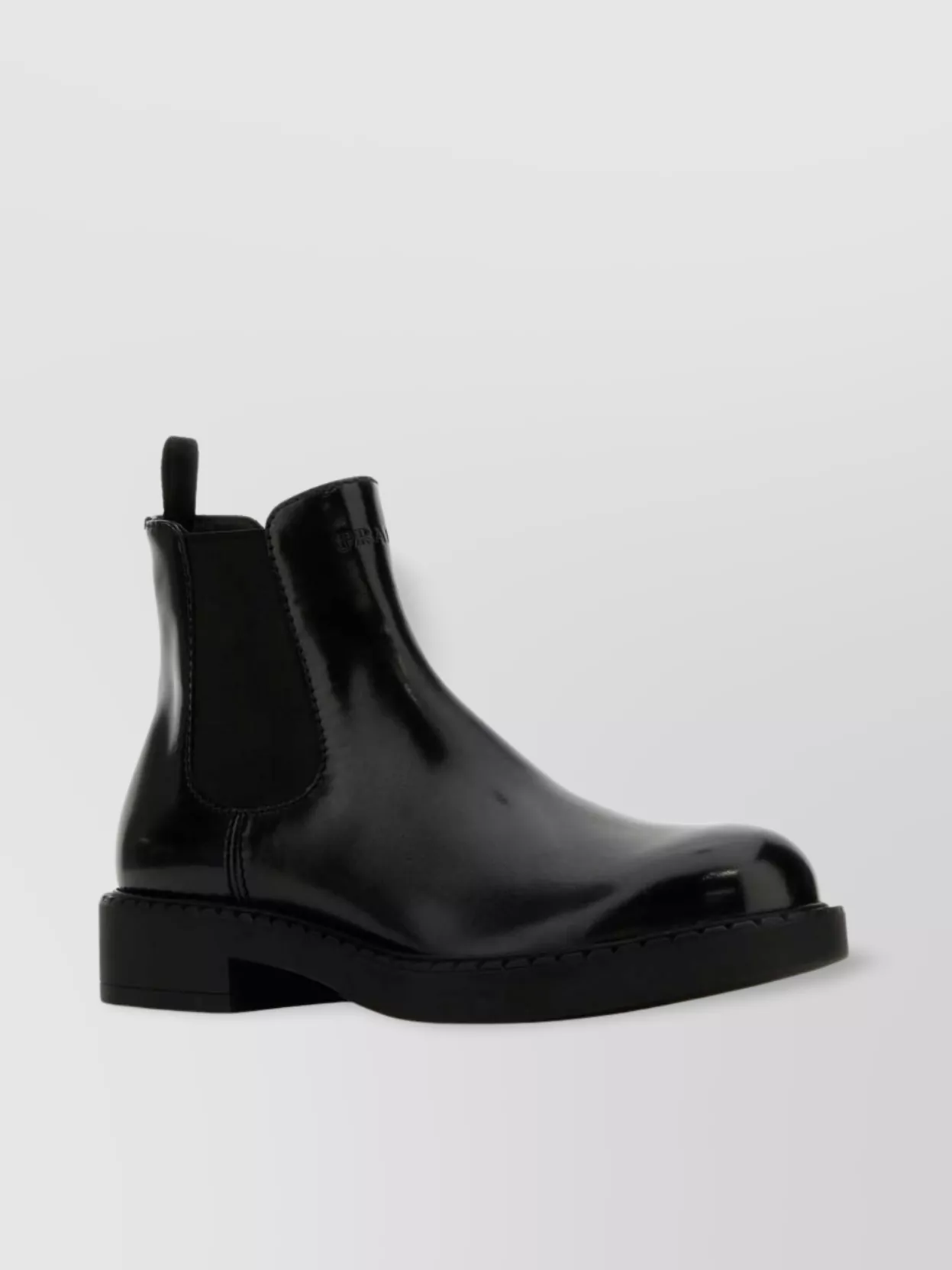 Prada Glossy Leather Ankle Boots With Elastic Panels