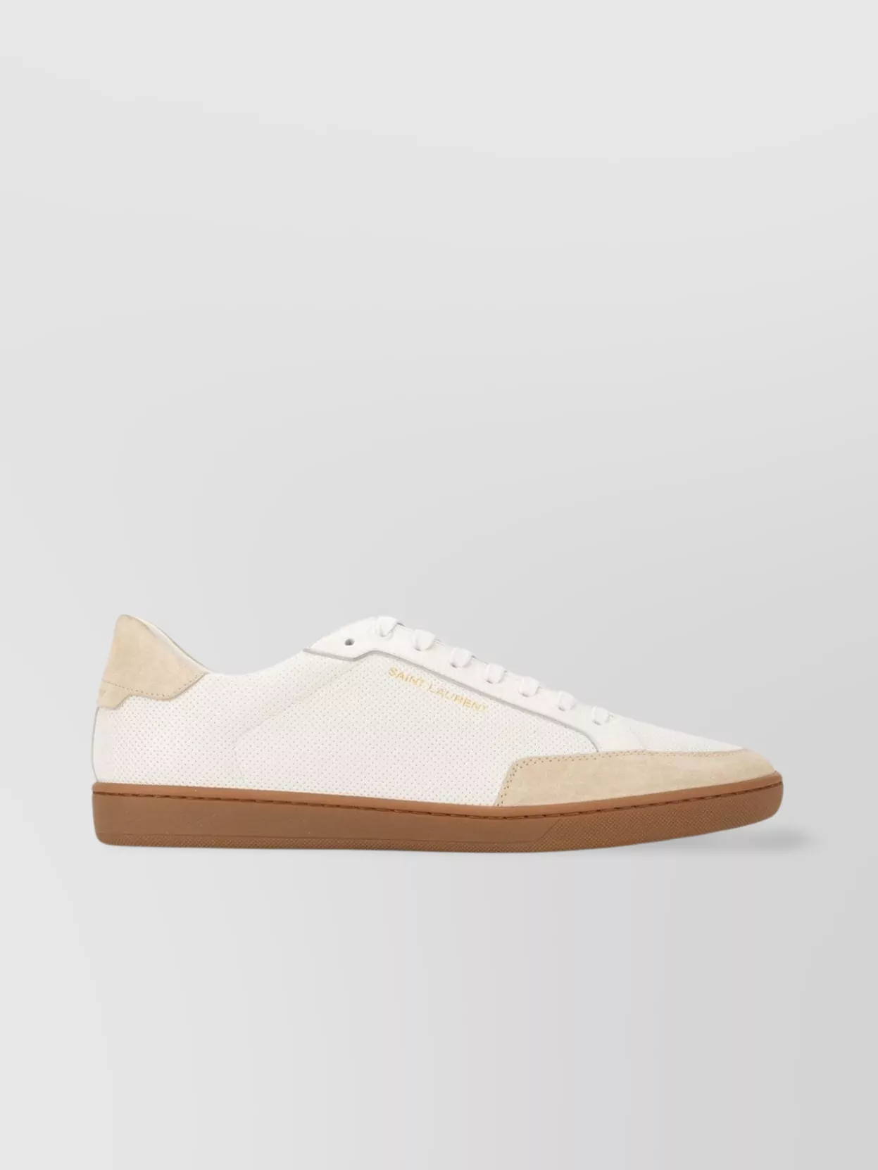Shop Saint Laurent Embossed Tab Sneakers With Reinforced Toe Cap In Cream