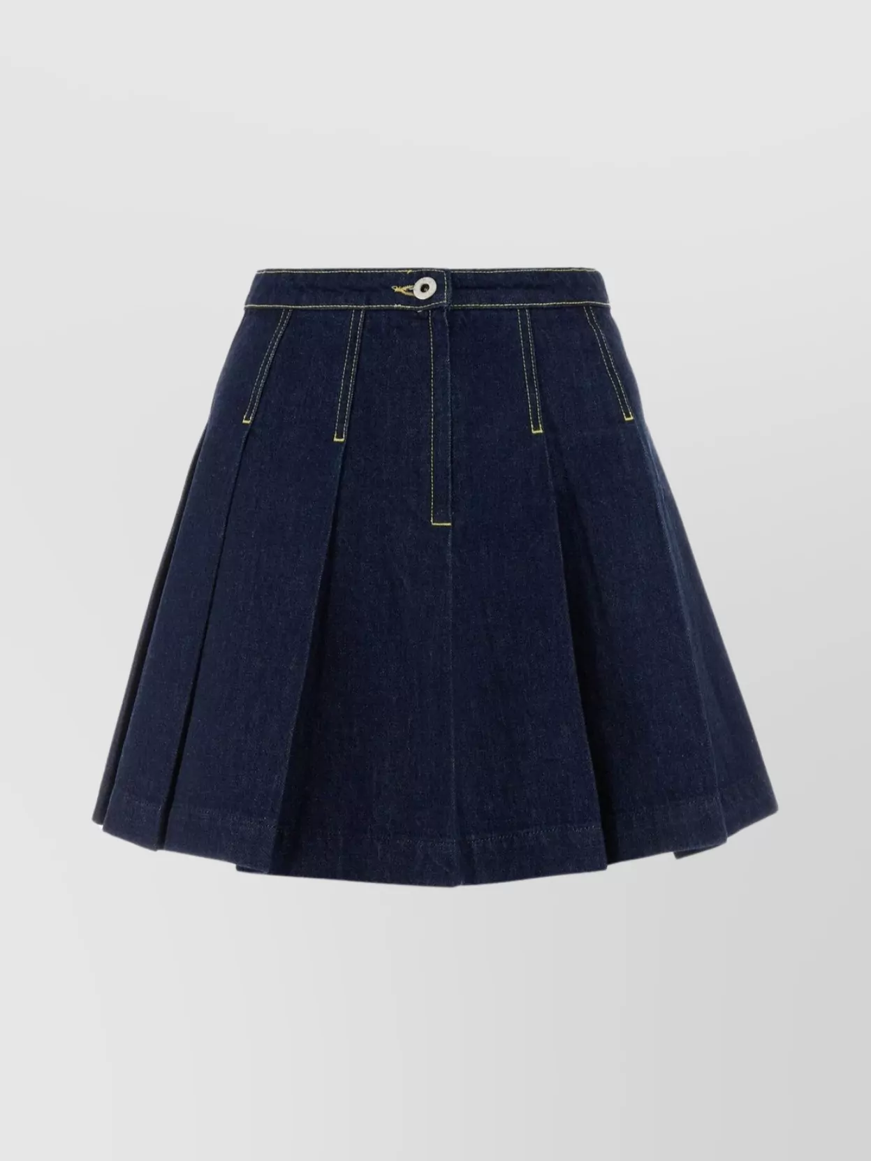 Shop Kenzo Pleated Pure Cotton Denim Skirt In Blue