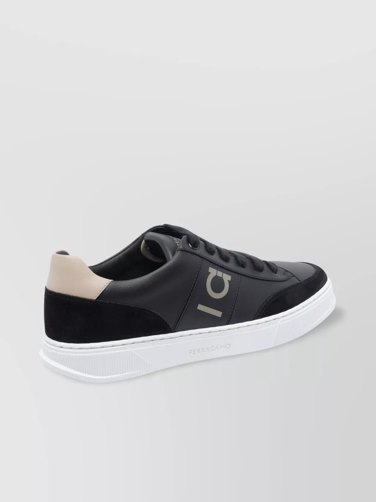 Ferragamo Low Top Leather Sneakers With Contrast Heel Tab