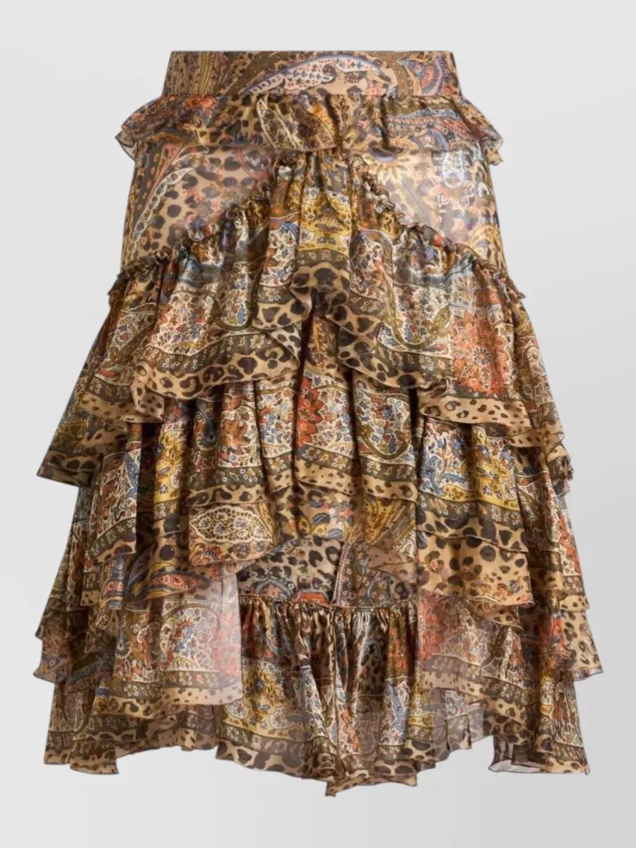 Etro silk tiered paisley-print asymmetric skirt