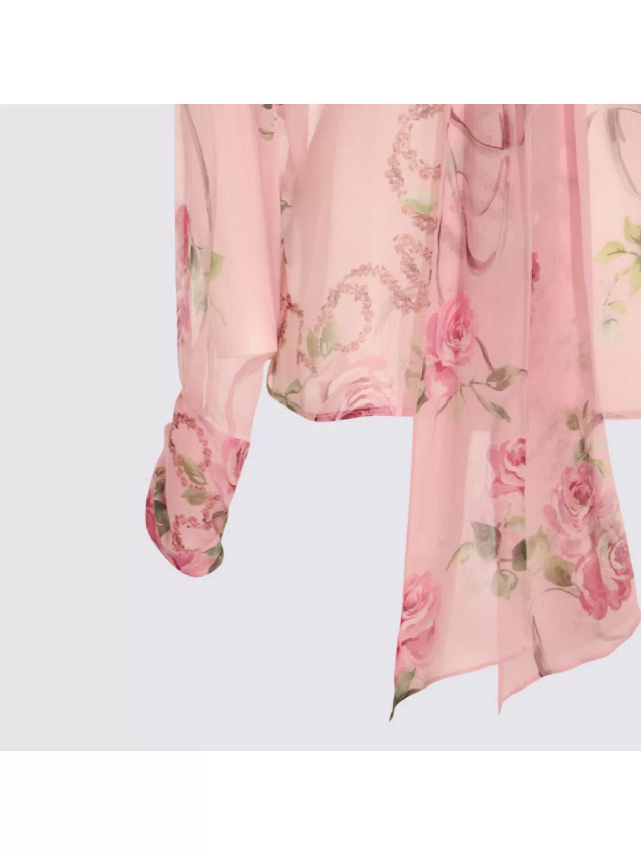 Blumarine Sleeved Bow Floral Sheer Top In Pink