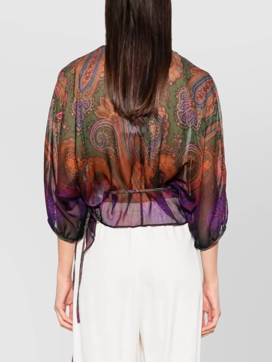 Etro Silk Paisley-Print Ruffled Wrap Blouse