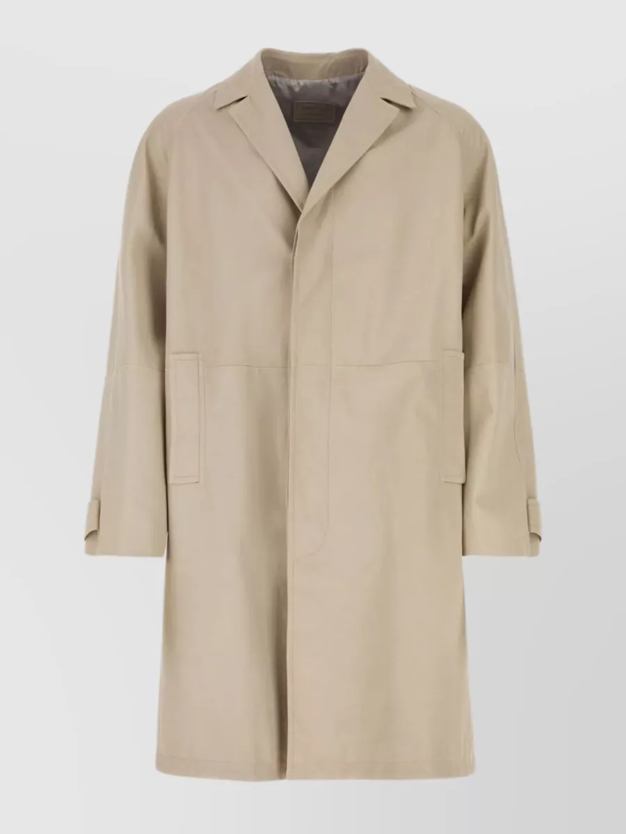 Shop Prada Back Slit Leather Coat In Cream