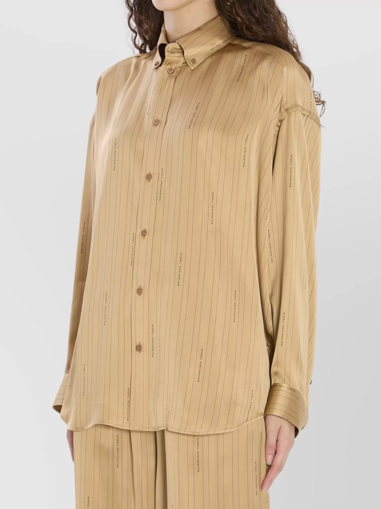 Balenciaga Satin Long-sleeved Striped Shirt In Brown