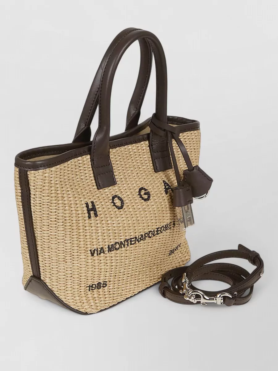 Hogan Mini Raffia And Leather Tote Bag